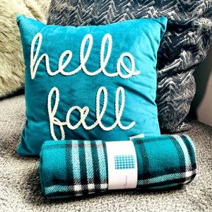 1 Decorative Pillow & 1 Woven Throw Blanket